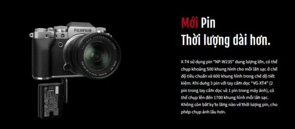 Dung lượng pin cải tiến đáng kể trên fuji Xt4