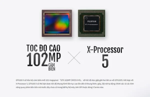 GFX 100 II được trang bị cảm biến 102MP BSI CMOS với kích thước 43.8 x 32.9mm