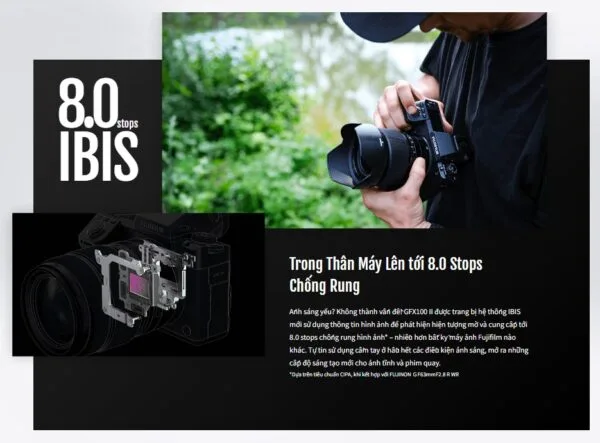 Hệ thống chống rung 5 trục Sensor-Shift tích hợp trong Fujifilm GFX 100 II